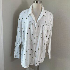 Old Navy Womens Plus XXL Classic Button Up Shirt Succulent Plant Print Top